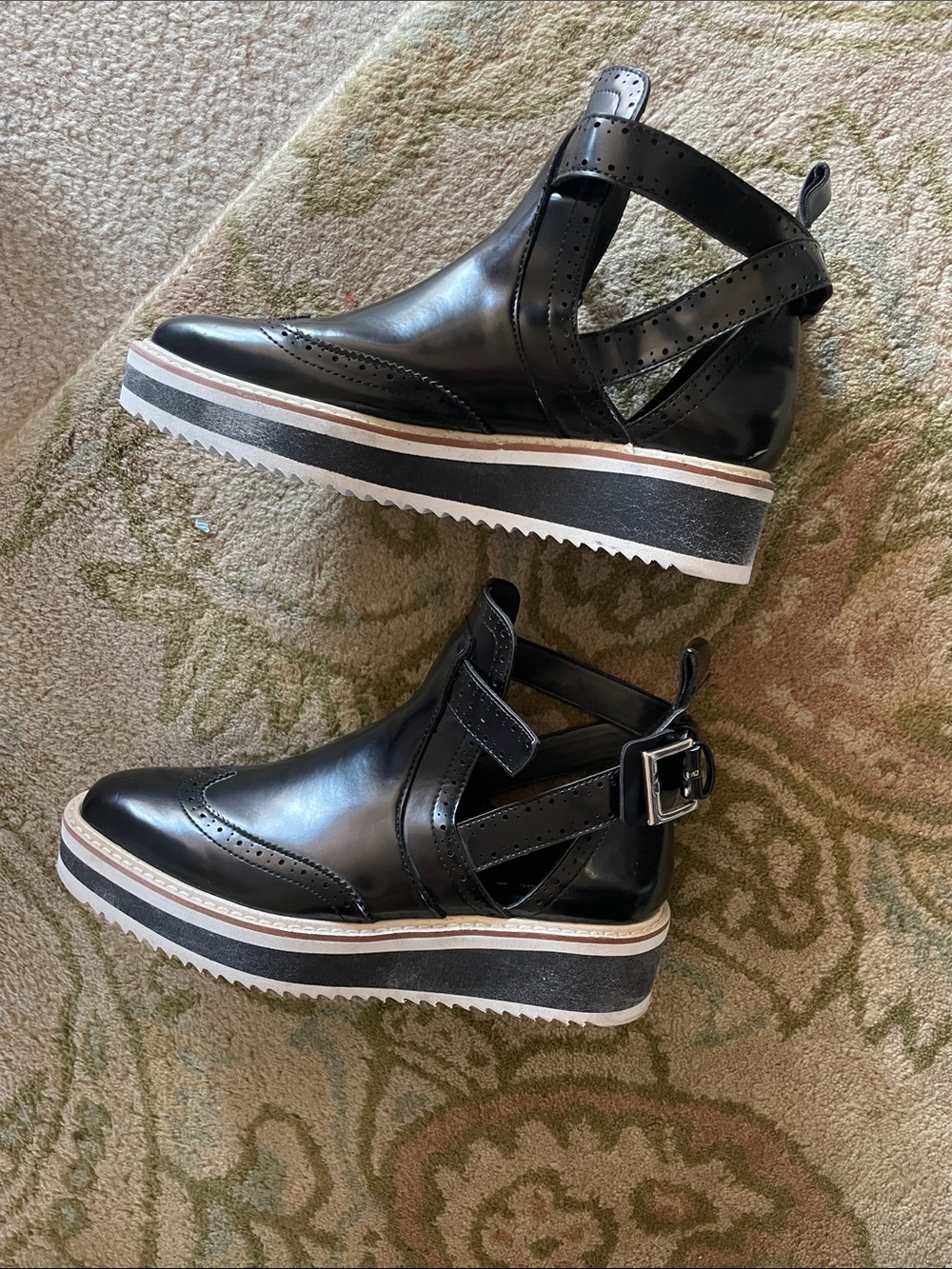 Zara Women’s Black Cutout wingtip platform buckle Ankle Shoes - Picture 6 of 8